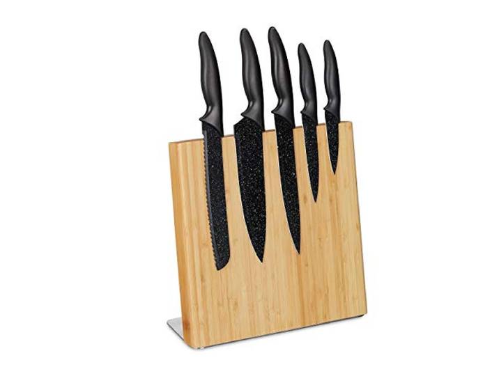 Relaxdays Bloc Couteaux aimanté\, Porte-Couteaux en Bambou\, Range Couteaux Non Garni\, Universel\, 27\,5 x 28 x 12 cm\,Nature