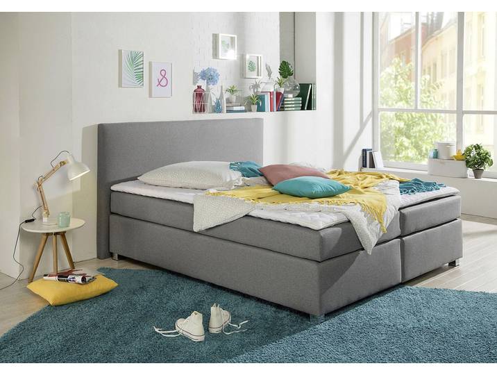 Boxspringbett, Strukturstoff, Grau, 180×200 cm, Inkl. Topper, Modern, Inosign