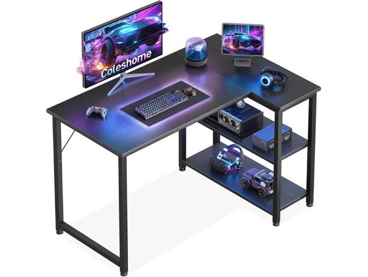Bureau Gaming 100X70Cm Bureau D'Angle Avec Étagère De Rangement Réversible Bureaux En L Peu Encombrant Adapté Comme Bureaux Pc Dan