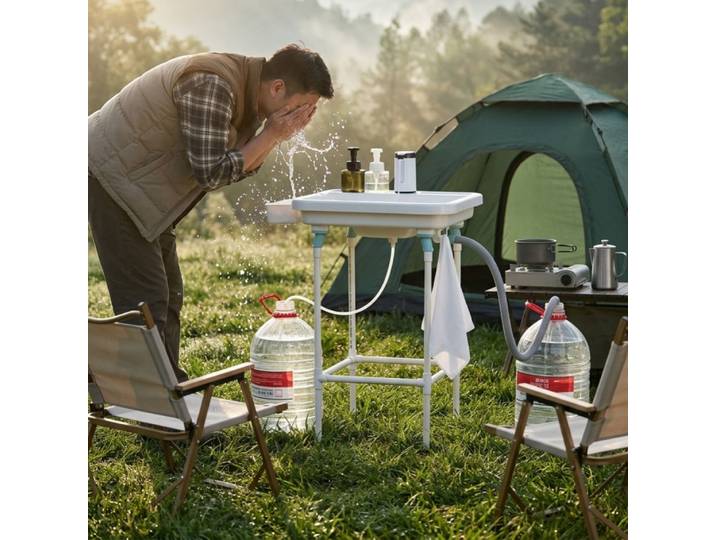 Évier portable d'extérieur avec support, lavabo pliant pour jardin, camping, cuisine, station de lavage des mains, table de lavage pour camping-car, piscine, camping