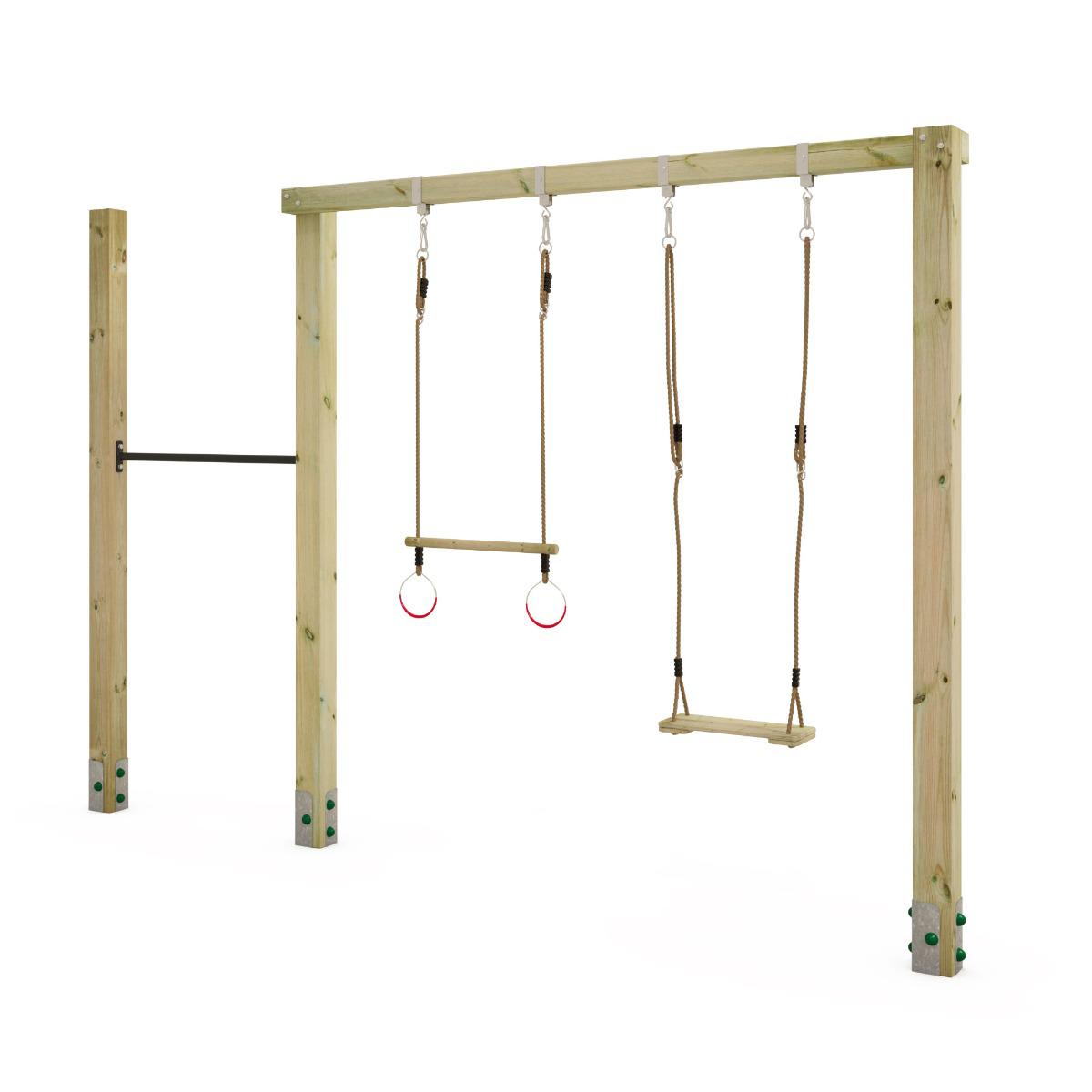 Holzschaukel Aero Star 11x11 cm Pfosten - Robuste Gartenschaukel mit Reckstange & Kletternetz für Kinder - Wetterfestes Spielgerät - Wickey