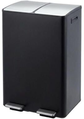 Garvee 60L Dual Compartment Kitchen Trash Can, 16 Gal Stainless Steel Recycling Bin, Soft Close, Foot Pedal, Black