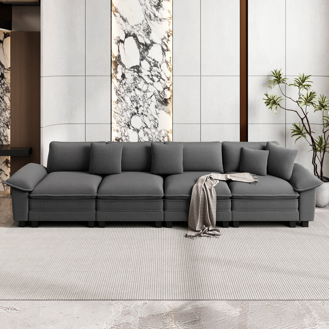 Blue Elephant Chenille Sofa & Chaise Light Grey Corduroy 4