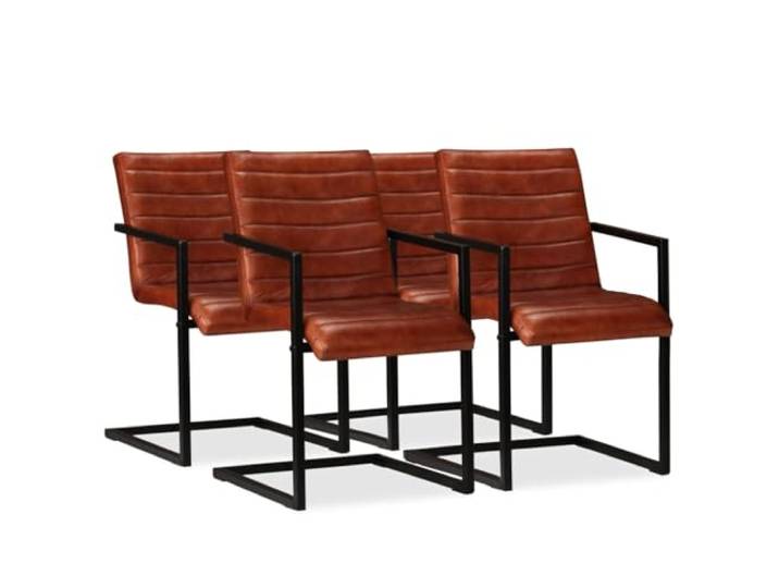 KDVXBCQJH Esszimmerstühle 4er Set Echtleder Braun Küchenstuhl mit Armlehne Ergonomische Lederstühle mit dickem Polster und robustem Stahlgestell für optimale Bequemlichkeit in der Küche.