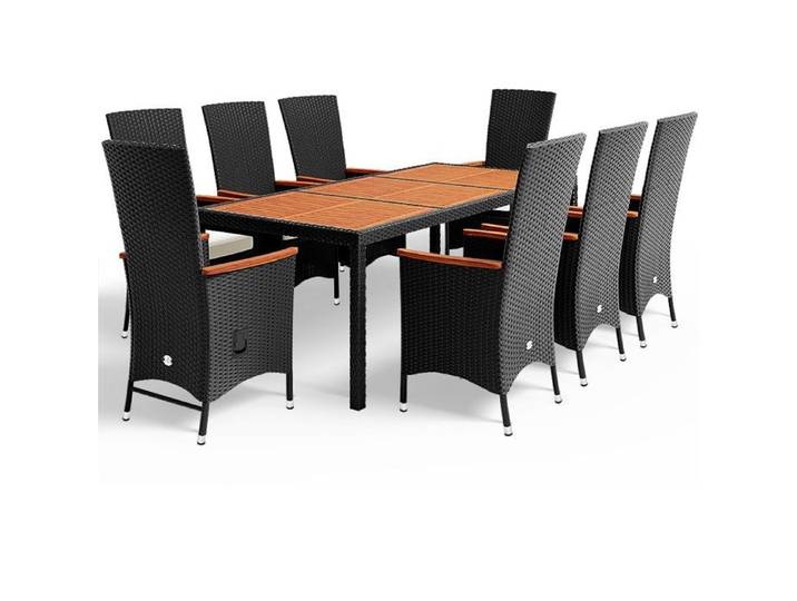 CASARIA® Table et chaises de jardin 8 places en Polyrotin et Bois d'Acacia avec coussins salon de jardin terrasse