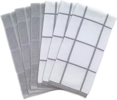 Solid And Check Parquet Kitchen Towel, Six Pack by T-fal in Gray