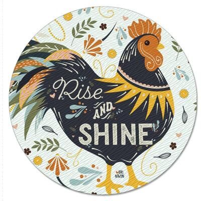 CounterArt "Rise & Shine Rooster 4mm Heat Tolerant Tempered Glass Lazy Susan Turntable 13"" Round Condiment Caddy Cake Plate Pizza Stand"