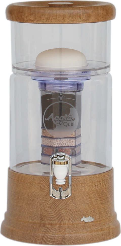 AcalaQuell Mini Echtholz Eiche rund mit klarem Kristall Glas