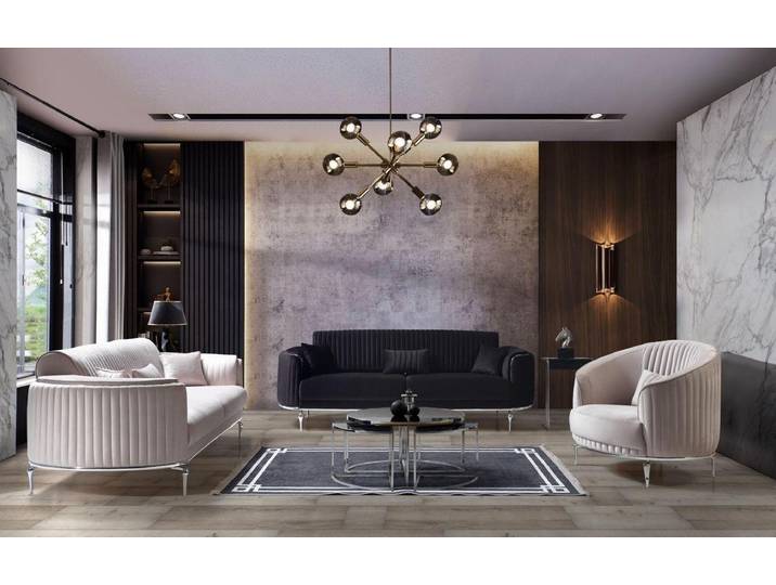 JVmoebel Polstergarnitur Luxuriöses Sofa Set aus hochwertigem Textil in reinem Weiß, (Set, 3-tlg), Made in Europa