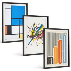 BILDER SET 3er Set - 40x60 cm Schwarzer Rahmen - Abstrakte moderne Geometrie