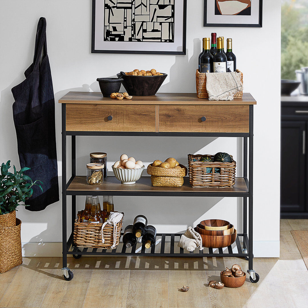 Borough Wharf Bruceton 100 cm W Kitchen Cart with Black 93cm H X 100cm W X 45cm D