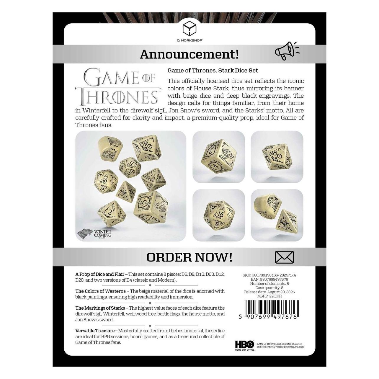 Q Workshop Game of Thrones. Stark Dice Set. (437615)