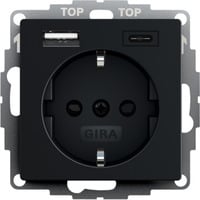 Schutzkontaktsteckdose Typ F 16 Ampere 250 Volt mit USB-Spannungsversorgung, 2-fach schwarz (matt), Retail
