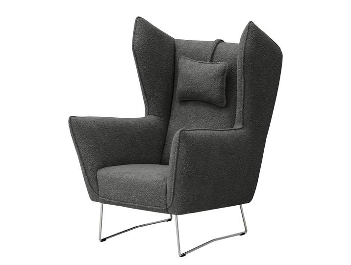Sessel Caleta Grau/Grau Bouclé Stoff Basima ohne Hocker 80 x 112 x 92cm