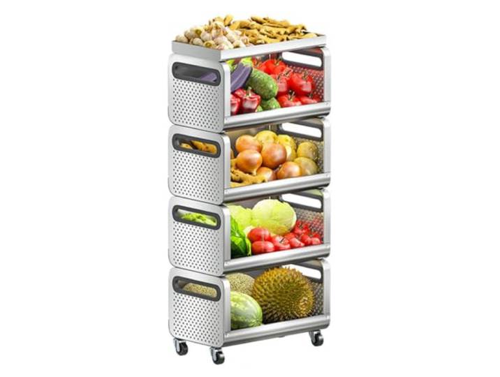 MJJRWF Gemüse-Rollregal Mit Abgedichteter Bodenplatte Dichter Boden, belüftete Seiten, feststellbare Rollen(50x28x101cm)