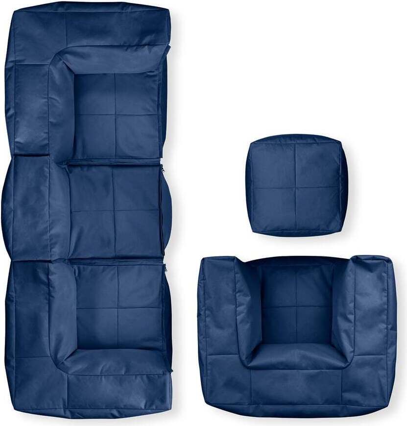 LUMALAND Basic Set (5-tlg.) - Modulares System - In- & outdoor - Navyblau Sitzsack Sitzgarnitur Sitzgruppe Beanbag Sofa Sessel Hocker EPS Perlen