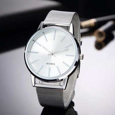 Uplift Essentials Men Leather Band Quartz Casual Wristwatch silver White