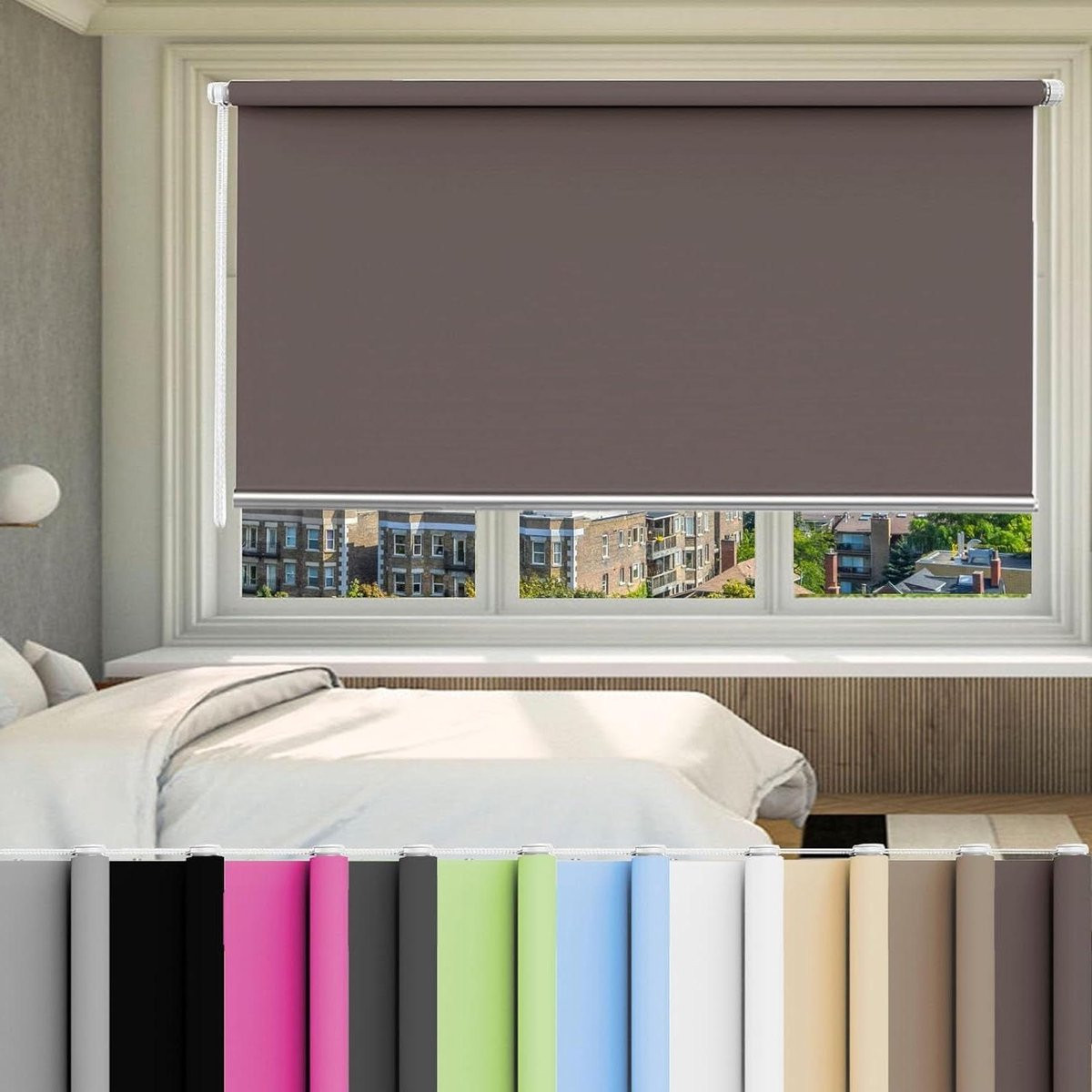 Bruin Verduisterend Rolgordijn van Textiel zonder Boormontage - 35 x 180 cm