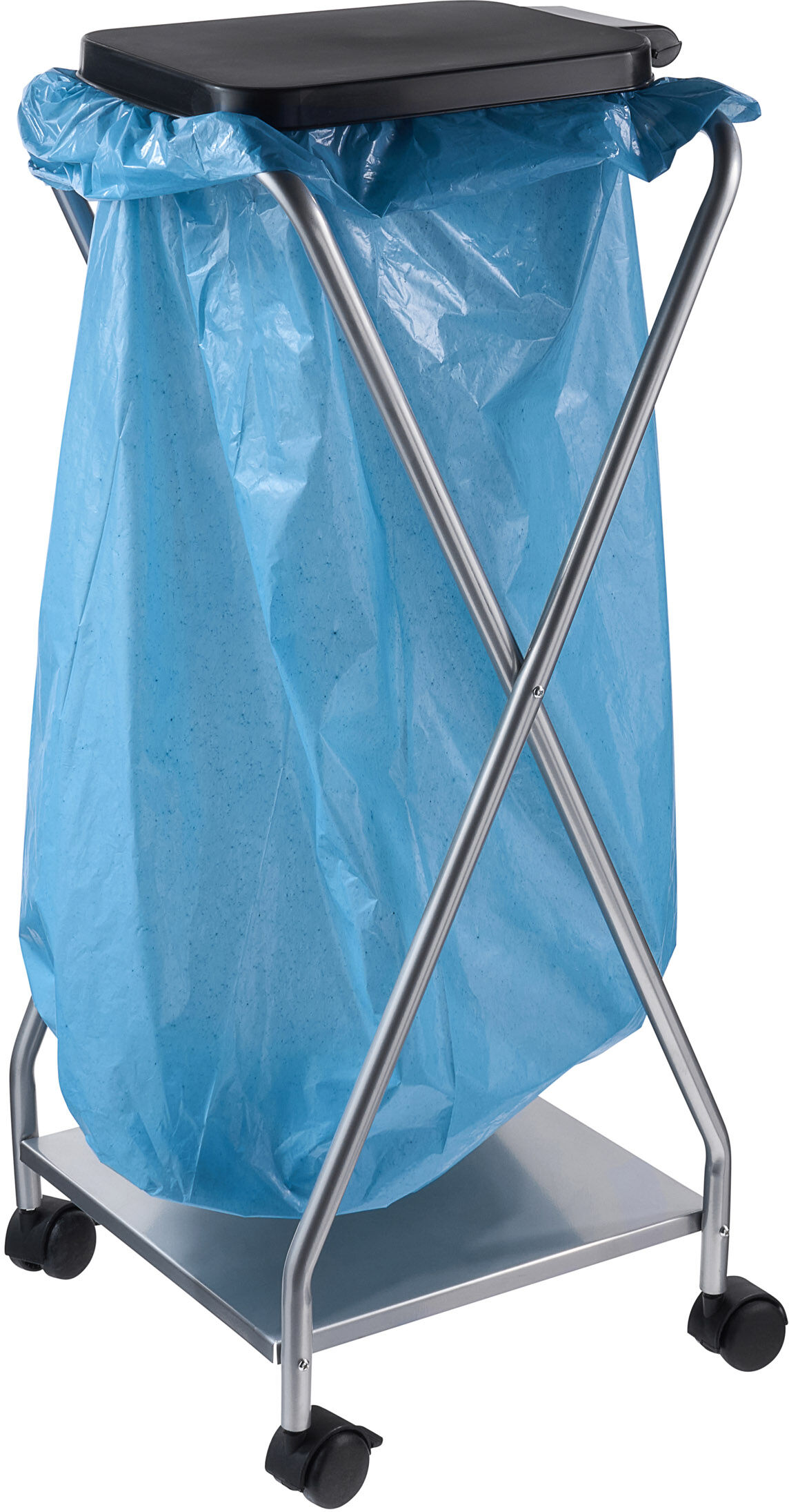 SPRINTIS Support pour sacs poubelle 120 L avec couvercle, avec roulettes, 1 compartiment, acier, acier, plastique, argent