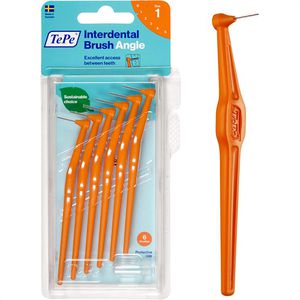 TePe Interdentalbürsten Angle Orange, ISO-Größe 1, Ø 0,45 mm, für kleine Zahnzwischenräume, 6 Stück