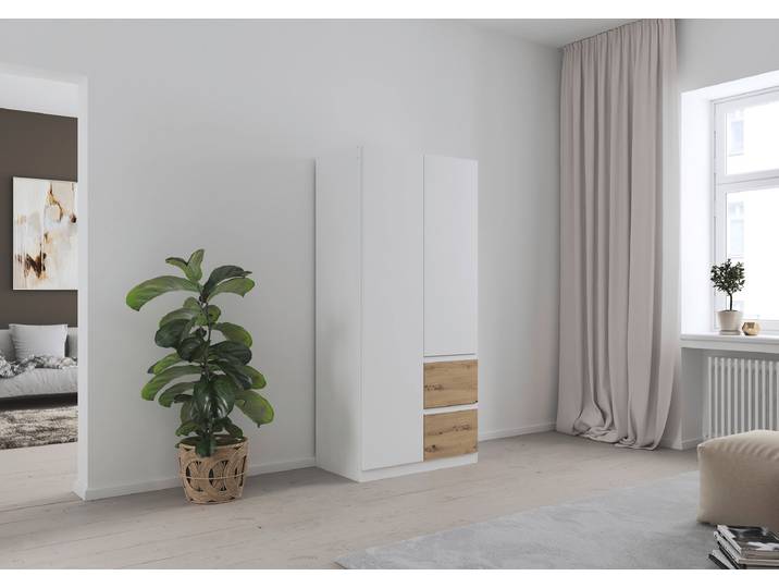 Drehtürenschrank Costa 91cm Braun/Weiß/Alpinweiß/Eiche Artisan Dekor Basic