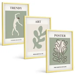 BILDER SET 3er Set - 40x60 cm Goldrahmen - Abstrakte Pflanzenfiguren