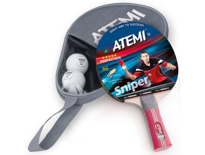 Atemi Sniper - Tafeltennisset - 1 bat 5 Ster SuperChamp rubber 2x 3-sterren ballen rood