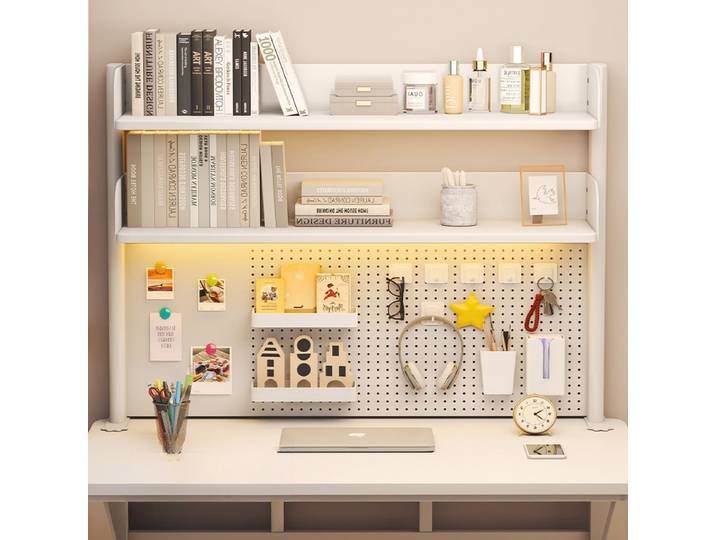 Étagère de rangement de bureau avec panneau perforé, organisateur de bureau, étagère pour ordinateur, bibliothèque, présentoir de table d'étude, organisateur d'espace de travail
