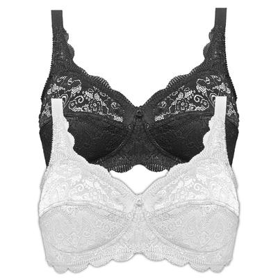 Bügelloser BH SUSA "2er Pack BH ohne Bügel Latina", Damen, Gr. 100, Cup D, bunt (schwarz weiß), Spitze, Obermaterial: 77% Polyamid PA. 15% Baumwolle CO. 8% Elasthan EL., BHs