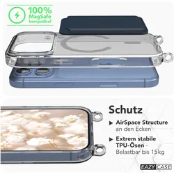 EAZY CASE Apple iPhone 18 Pro Case Chain MagSafe Set Eyelets Metall dark Gray + Chain Black, Handykette, Schwarz, Grau