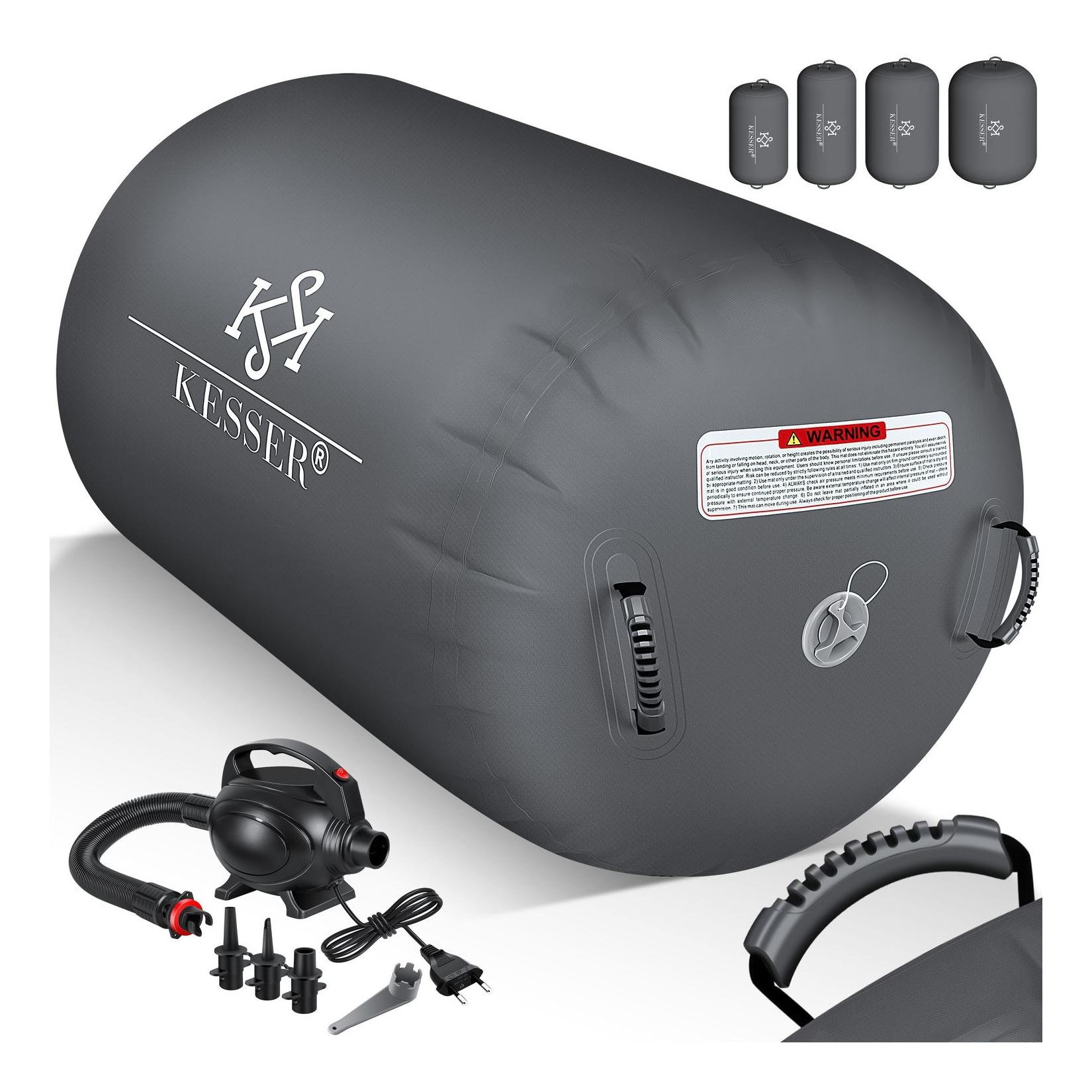 KESSER® Aufblasbare Air Roll Airtrack, Gymnastik-Rolle inkl. Tragetasche & elektr. Luftpumpe Barrel Gymnastik Tumbling Yoga Gymnastik Rolle Gymnastikmatte, Fitnessrolle