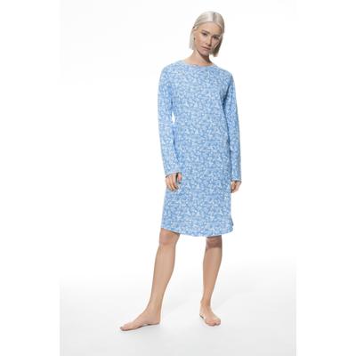Nachthemd MEY "FLOWER MEADOW", Damen, Gr. 46, N-Gr, Langarm, Interlock, blau (blau silk), Interlock, Obermaterial: 100% Baumwolle, bequem knielang, Rundhals, Kleider Nachthemd, Floraler Print