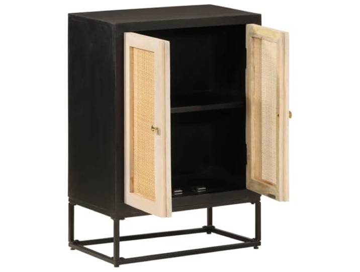 RJPLMFV Anrichte aus massivem Mangoholz und Eisen, 55 x 30 x 76 cm, Schwarz Geräumiges Aufbewahrungsmöbel, stabile Oberseite für Dekoration, stabile Eisenbeine, Wandbefestigung inklusive