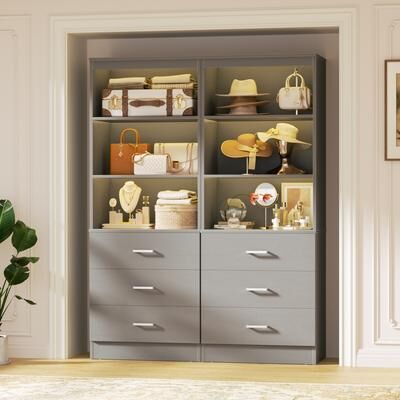 Rackcog "23.6"" W Closet System with 3 Wooden Drawers and Storage Shelves, 2FT Sturdy Walk-in Organizer Storage Unit"