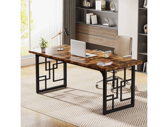 Bureau de direction Tribesigns de 160 cm, grand bureau de travail, bureau d'ordinateur en bois industriel avec pieds en métal noir, table d'étude et d'écriture