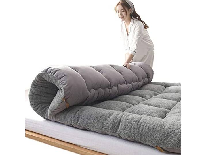 BPQCOFZT Tragbare Samt-Futon-Matratze, aufrollbar, für Schlafsaal, Gästebett, Camping, Doppelbett, Grau (180 x 200 cm)