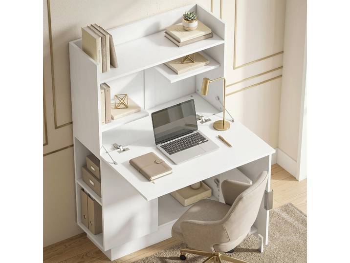 HOMCOM Bureau Pliant Informatique avec Étagères Blanc 80x30x128cm