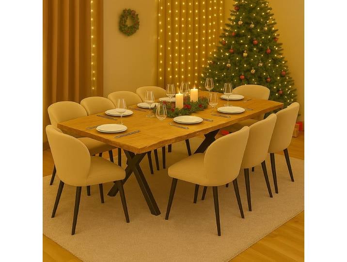 Baumkantentisch 180x90cm mit 2 Ansteckplatten Wildeiche mit X Fuß
