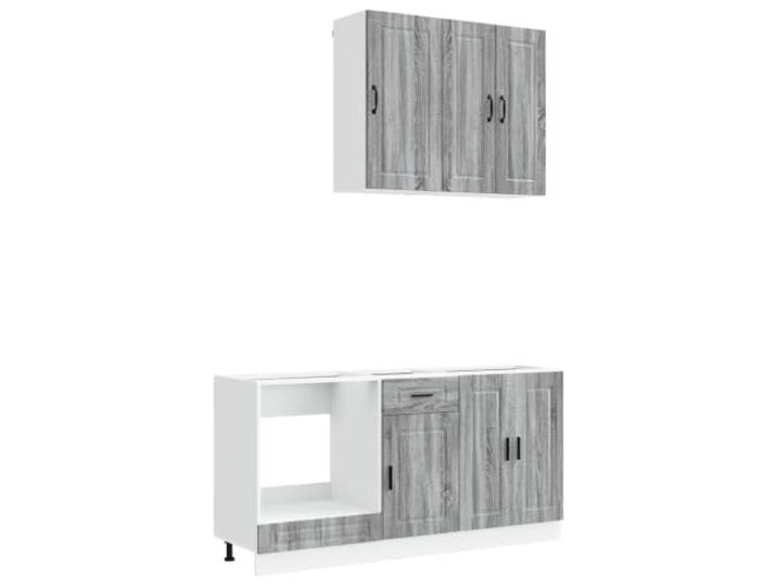 KGHFDVB Küchenzeile Porto 5 STK. Grau Sonoma Holzwerkstoff 5 Module Holzwerkstoff Grau Sonoma, 5 Module mit Schublade und Tür, für kompakte Küchen, Wandbefestigung inklusive