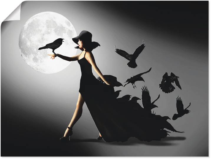 Wandbild ARTLAND Die Frau mit den Raben , schwarz (farbe bild(er): schwarz), B:120cm H:90cm, Bilder, Wandbild, als Alubild, Leinwandbild, Poster in verschied. Grössen