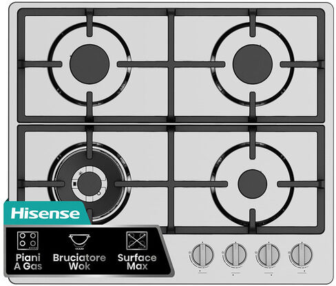 Hisense GM663XHFSI piano cottura Acciaio inox Da incasso 60 cm Gas 4 Fornello(i)
