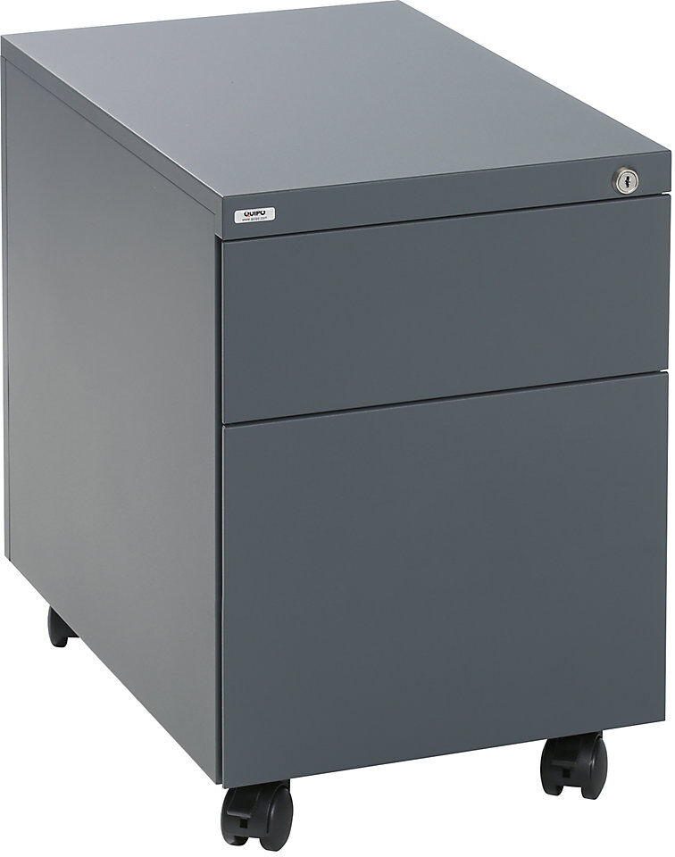 Komplettbüro SATO, Schreibtisch + Rollcontainer, 590 mm tief, Rollcontainer mit Schub und Hängeregistratur eurokraft basic