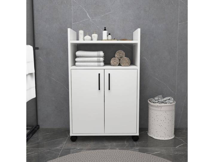 Armoire Multi-usage 2 Portes Marzi Dmora en Bois Mélaminé Blanc 60x97h cm
