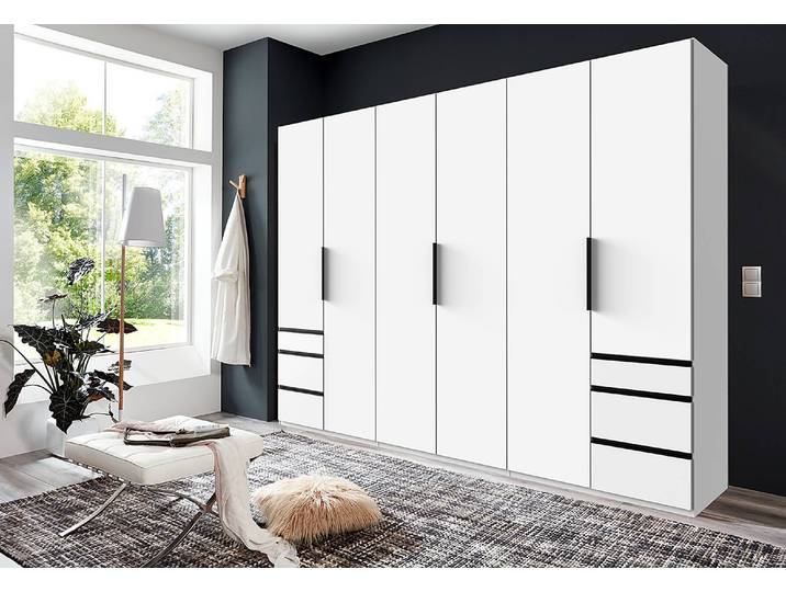 Drehtürenschrank Level36 - 236 cm Typ A 300cm Weiß/Weiß Schwarz ohne Spiegeltür/-en