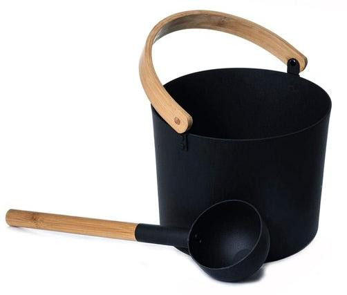 Holland Connections Luxe sauna emmer set - 7L aluminium - met houten handvat en lepel