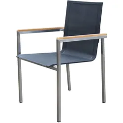 OUTFLEXX Gartensessel, schwarz, Edelstahl/Textilene, Armlehnen aus Teak, 56x67x88cm