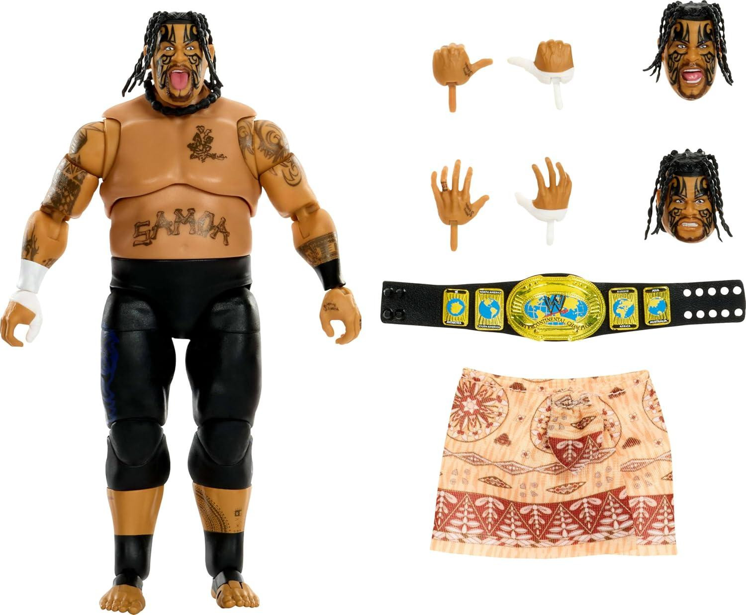 Mattel WWE Ultimate Edition Umaga Actiefiguur & Accessoires Set met verwisselbare hoofden en handen, 6 inch, JHV91