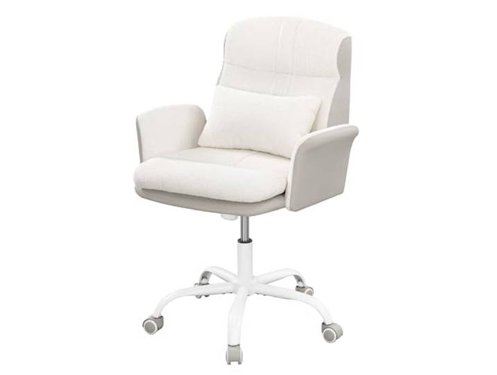 Hzuaneri Schminktisch Stuhl mit Rückenlehne, Drehstuhl mit Wippfunktion, Homeoffice Stuhl aus belüftetem Sherpa Stoff und PU Leder, Geeignet für Schlafzimmer, Büro und Wohnzimmer, Beige-Weiß OC00499WG