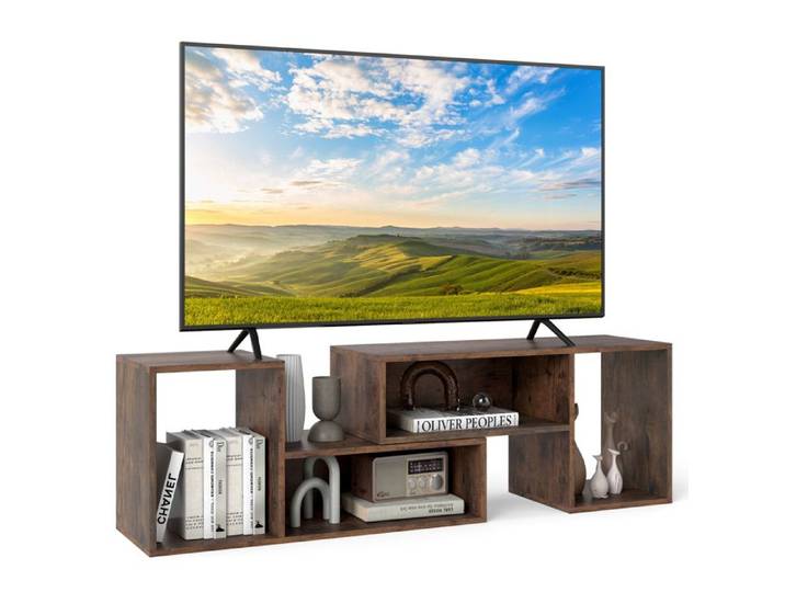 COSTWAY 60  Meuble TV 2 Pcs Modulaires Meuble TV Angle pour Recoin Combination Libre Meuble TV Angle pour Salon Chambre Marron