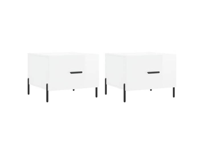 Roanoer Couchtische 2er Set Hochglanz Weiß 50x50x40 cm Beistelltisch Zweiteiliges Beistelltisch Set mit praktischem Stauraum und Metallbeinen für Wohnzimmer und Gästezimmer.